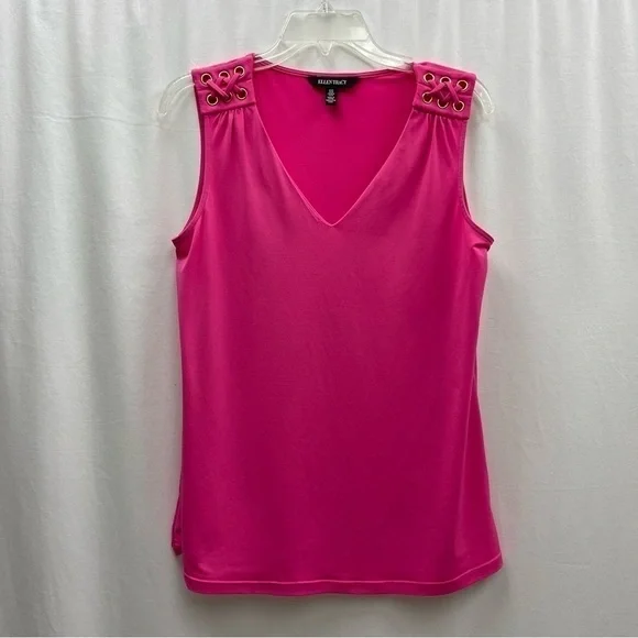 ELLEN Tracy sleeveless top top V neck hot pink size M - Picture 4 of 16